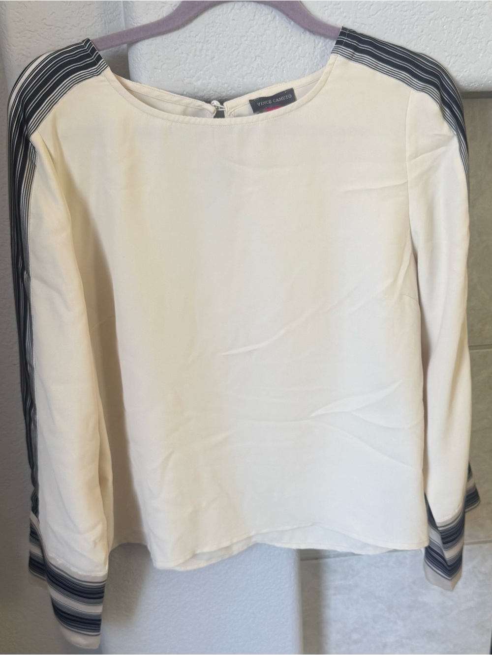 Vince Camuto Ivory Black Stripe Long Sleeve Blouse Size L